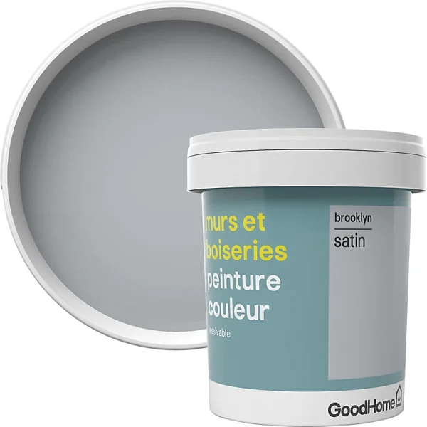 pas cher marque Castorama Peinture Murs Et Boiseries GoodHome Gris Brooklyn Satin 0,75L 1